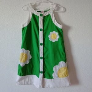 Gymboree Sleeveless green and white daisy floral button front shift dress sz 3